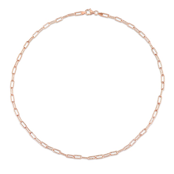 3.5MM Fancy Paper Clip Chain Necklace in Rose Plated Sterling Silver