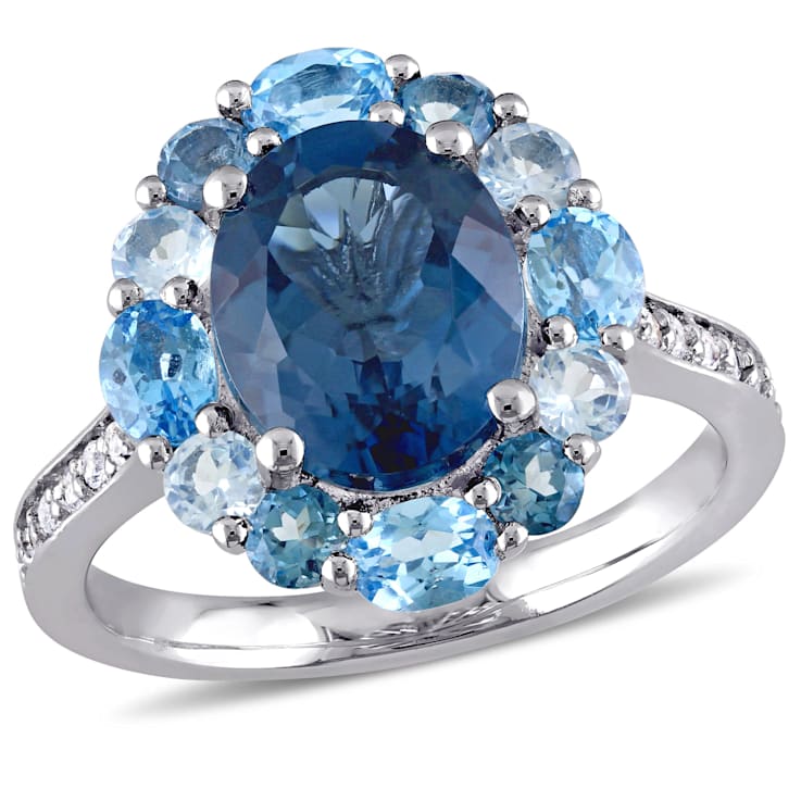 5 3/8 CTW London, Swiss and Sky Blue Topaz Halo Ring in Sterling Silver