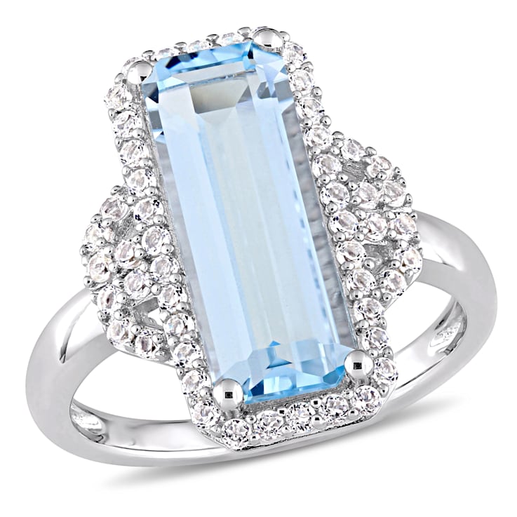 4 1/4 CT TGW Sky Blue and White Topaz Halo Ring in Sterling Silver