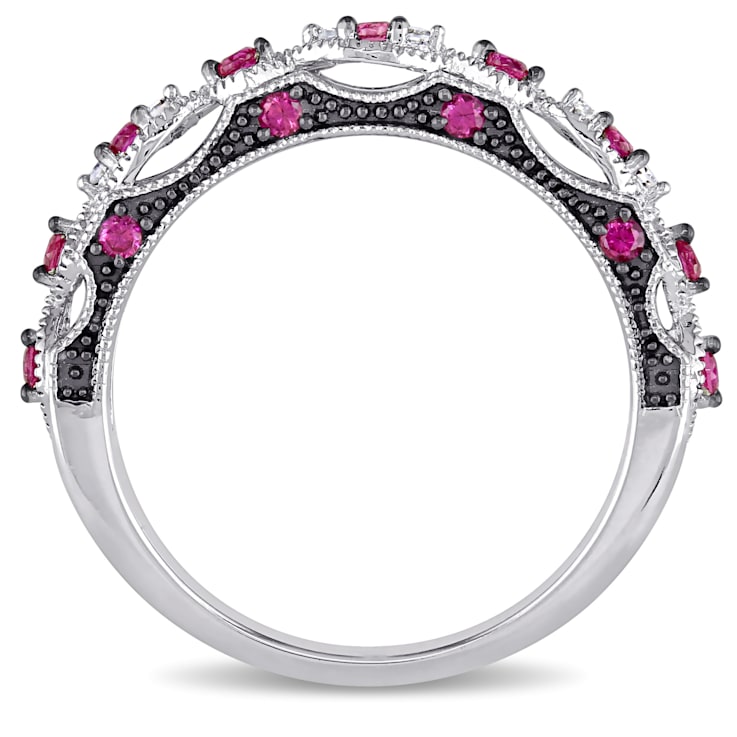 1/3 CT TGW Created Ruby and Diamond Vintage Anniversary Ring in 10K
White Gold with BlacK Rhodium