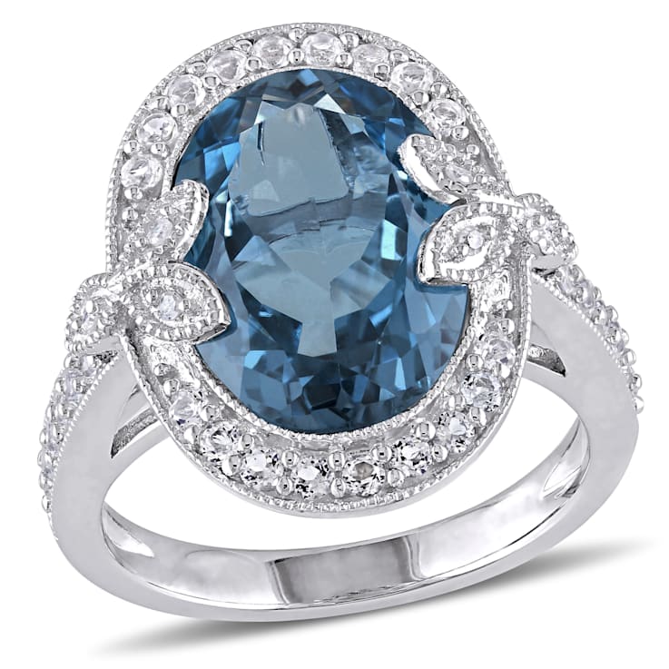 7 7/8 CT TGW London Blue and White Topaz with Diamond Accent Cocktail
Ring in Sterling Silver