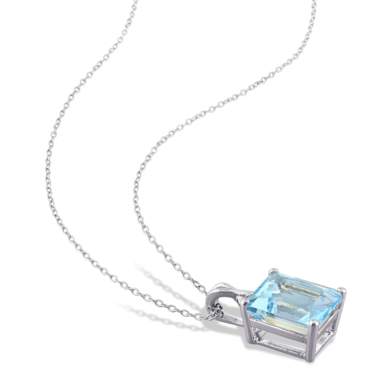 7 1/2 CT TGW Sky Blue and White Topaz Pendant with Chain in Sterling Silver
