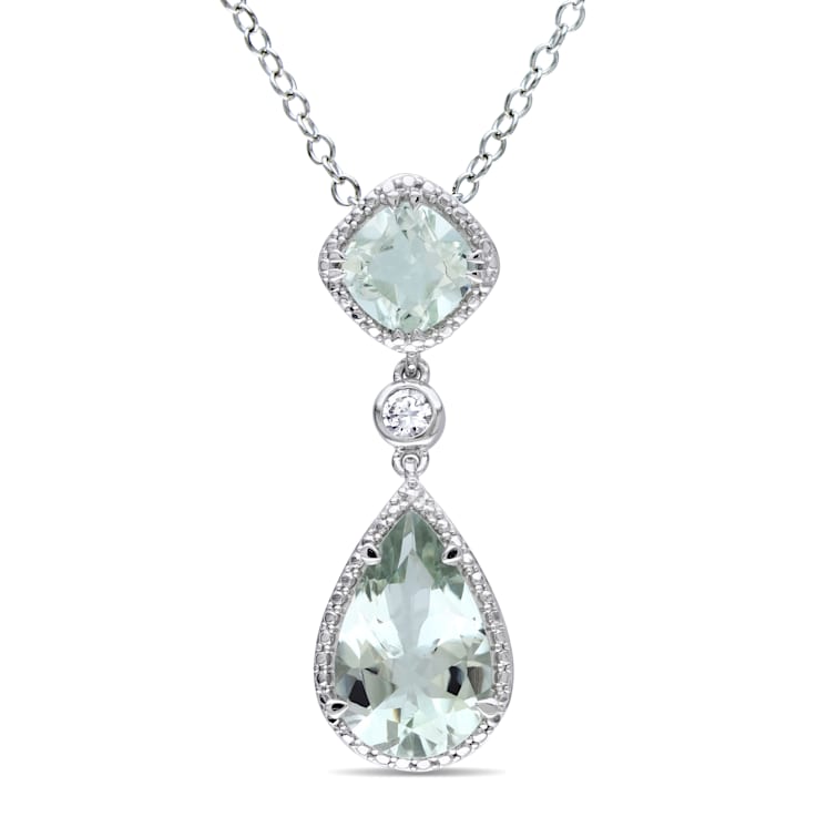 5 CT TGW Green Quartz and Created White Sapphire Teadrop Halo Pendant
with Chain in Sterling Silver