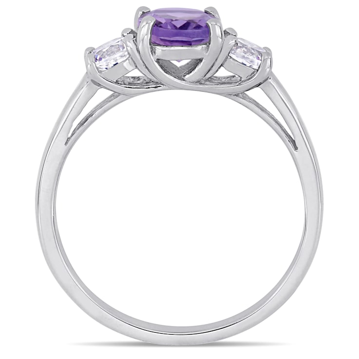 1 4/5 CT TGW Amethyst and Created White Sapphire 3-Stone Ring in
Sterling Silver