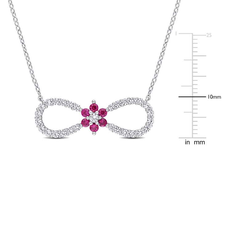 Created Ruby and Created White Sapphire Infinity Floral Sterling Silver
Pendant with Chain