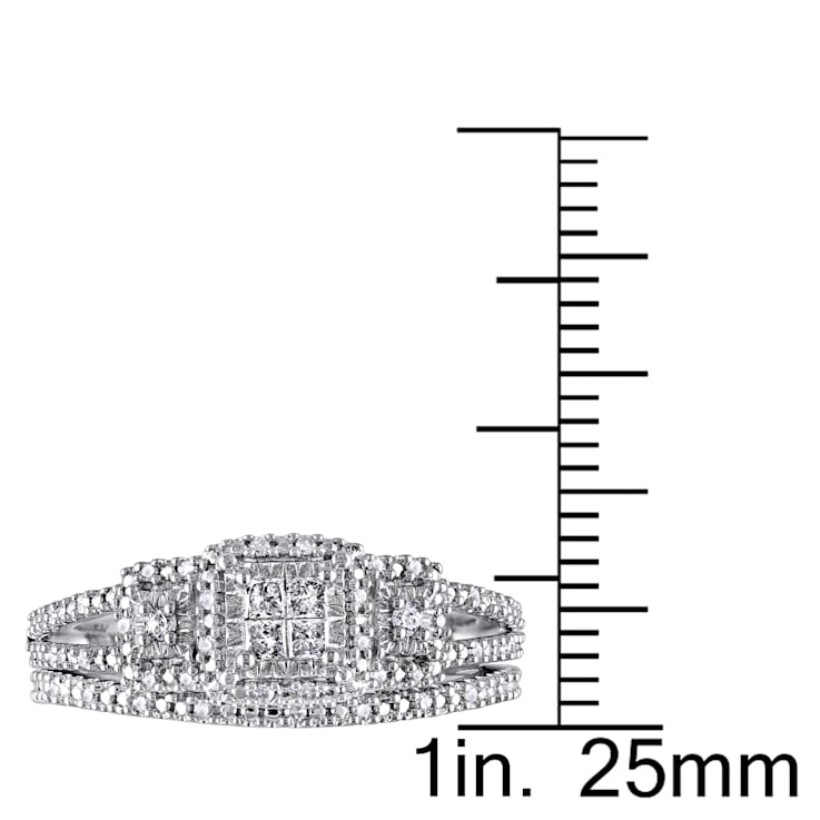 1/4 CT TW Princess Cut Diamond Quad Split Shank Bridal Set in Sterling Silver