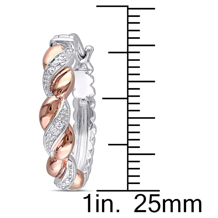 Diamond Accent Twist Hoop Earrings in 2-Tone Rose Gold and White
Sterling Silver