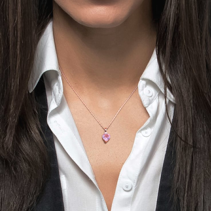 1 4/5 CT TGW Rose de France and Created White Sapphire Pendant in Rose
Plated Sterling Silver