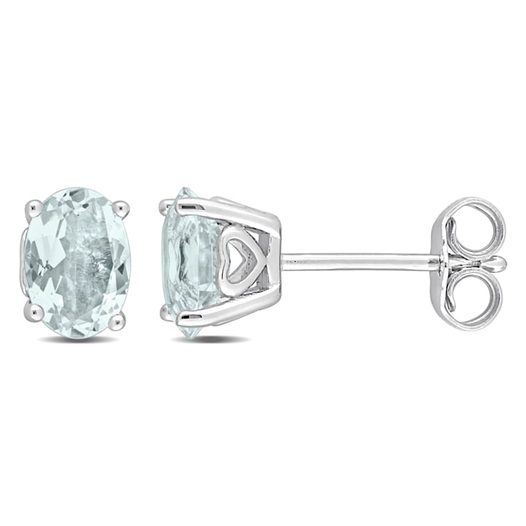 1 1/5 CT TGW Oval Aquamarine Stud Earrings in Sterling Silver