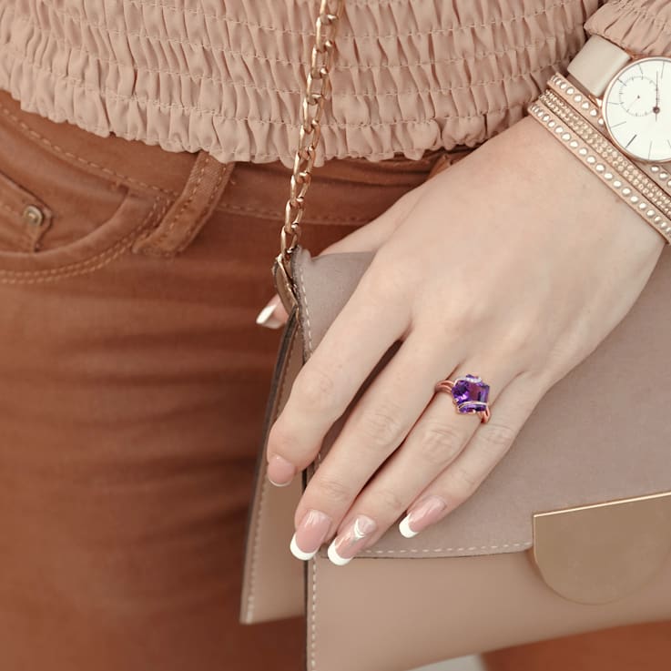 6 CT TGW Amethyst and Diamon Accent Wrapped Ring in Rose Plated Sterling Silver