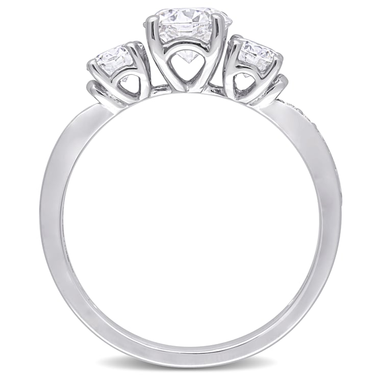 1-3/8 CT DEW Created Moissanite 3-Stone Engagement Ring in 10K White Gold