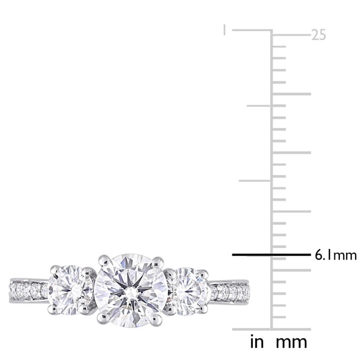 1-3/8 CT DEW Created Moissanite 3-Stone Engagement Ring in 10K White Gold