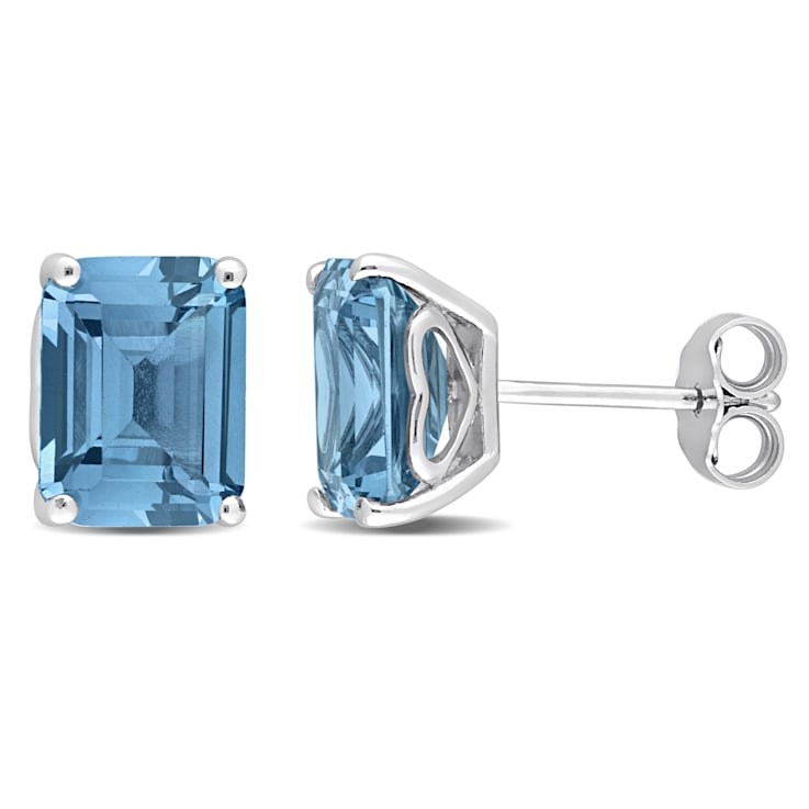 3 4/5 CT TGW Octagon Created Blue Spinel Stud Earrings in Sterling Silver