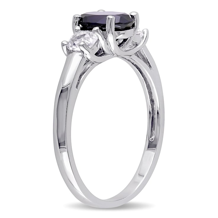 2 5/8 CT TGW Created Blue and White Sapphire 3-Stone Ring in Sterling Silver