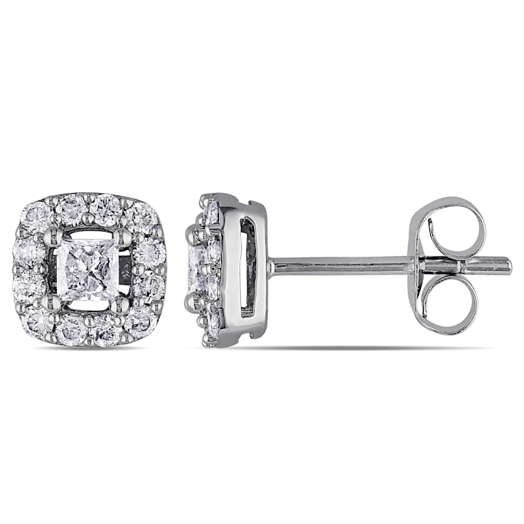 1/2 CT TW Princess Cut Halo Diamond Stud Earrings in 10k White Gold