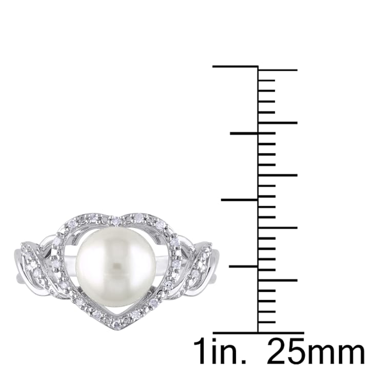 8-8.5MM Freshwater Cultured Pearl and 1/10 CT TW Diamond Open Heart Ring
in Sterling Silver
