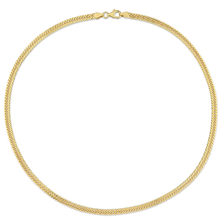 4MM Double Curb Link Chain Necklace in Yellow Plated Sterling Silver