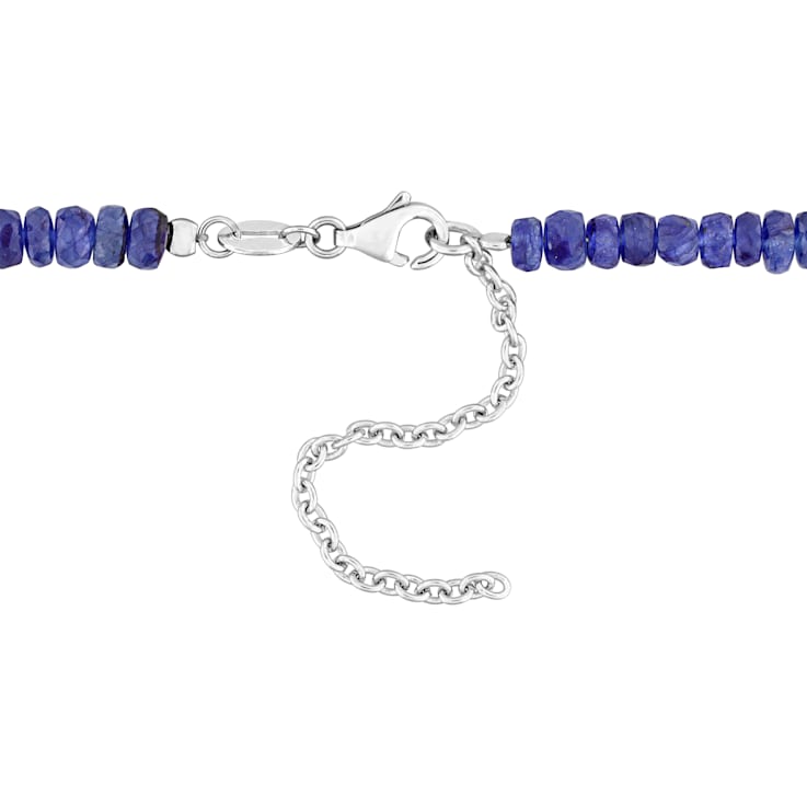 26 CT TGW Blue Sapphire Beaded Necklace with Sterling Silver Clasp