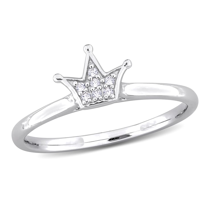 Created White Sapphire Accent Cluster Crown Ring in Sterling Silver