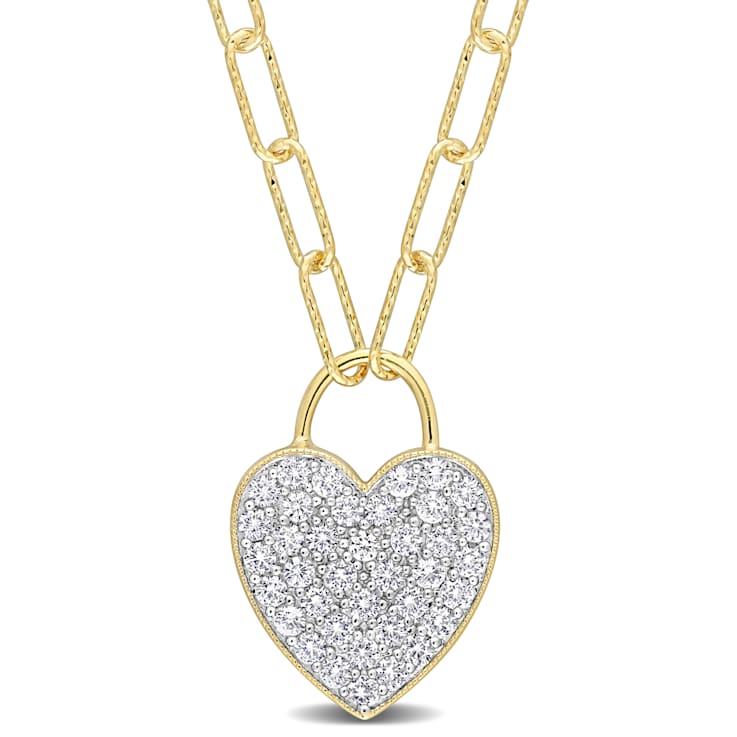 1 1/8 CT TGW Created White Sapphire Heart Pendant with Chain in Yellow
Plated Sterling Silver