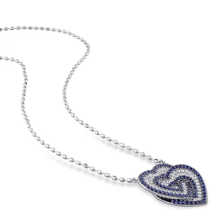 1 2/5 CT TGW Created White and Blue Sapphire Interlocking Hearts
Sterling Silver Pendant with Chain