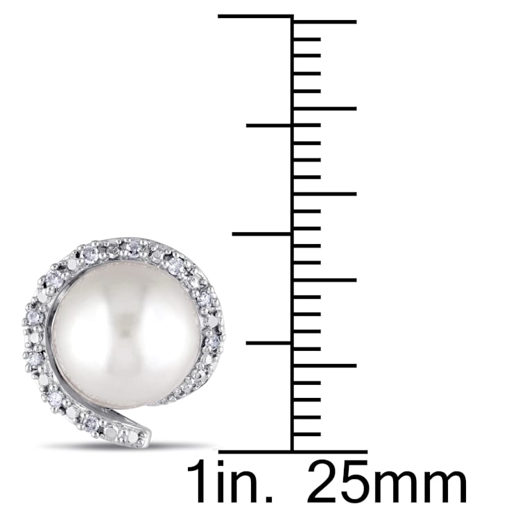 8-8.5MM Freshwater Cultured Pearl and 1/10 CT TW Daimond Halo Stud
Earrings in 10K White Gold