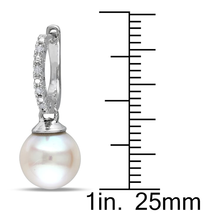 9-9.5 MM Freshwater Cultured Pearl and Diamond Accent Earrings in
Sterling Silver