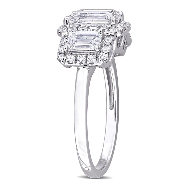 3 CT TW Lab-Grown Diamond Halo 3-Stone Ring in 14K White Gold
