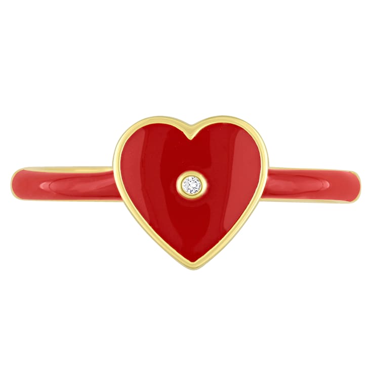 0.01 CT TGW Created White Sapphire Heart Red Enamel Ring in Yellow
Plated Sterling Silver