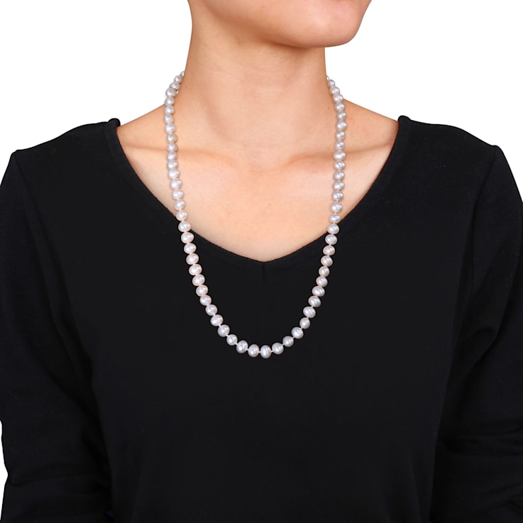 7.5 - 8 MM Cultured Freshwater Pearl Strand with Sterling Silver Clasp