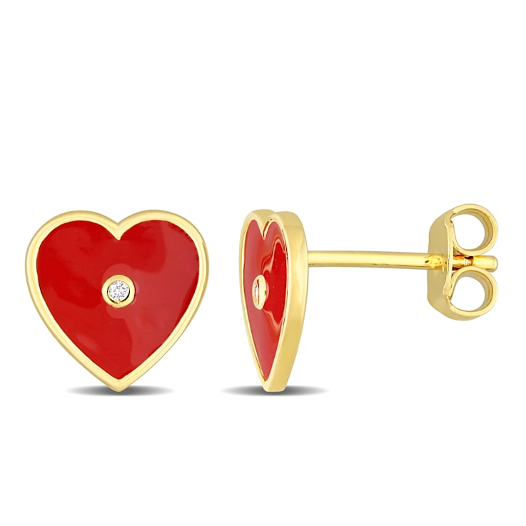 Created White Sapphire Heart Enamel Heart Earrings in Sterling Silver