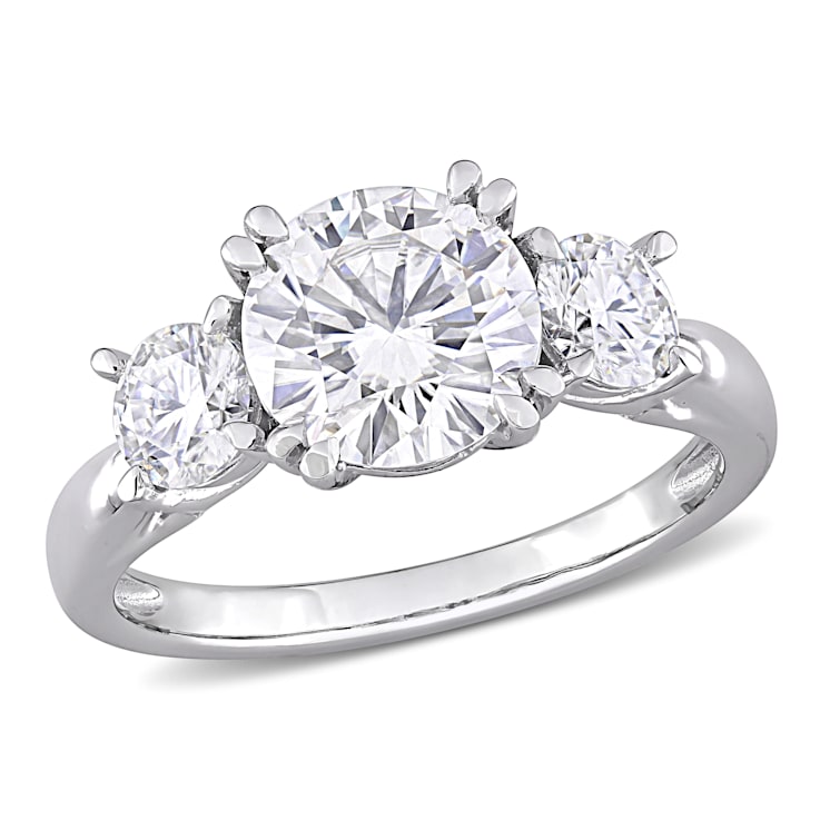 2-3/5 CT DEW Created Moissanite 3-Stone Engagement Ring in 10K White Gold