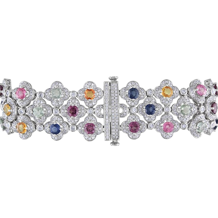 3 7/8 CT TW Diamond and 13 3/4 CTW Multi-Colored Sapphire and Rhodolite
Bracelet in 14K White Gold