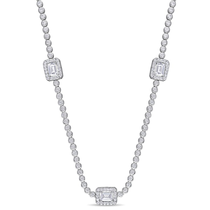 15 CT TGW Cubic Zirconia Station Necklace in Sterling Silver