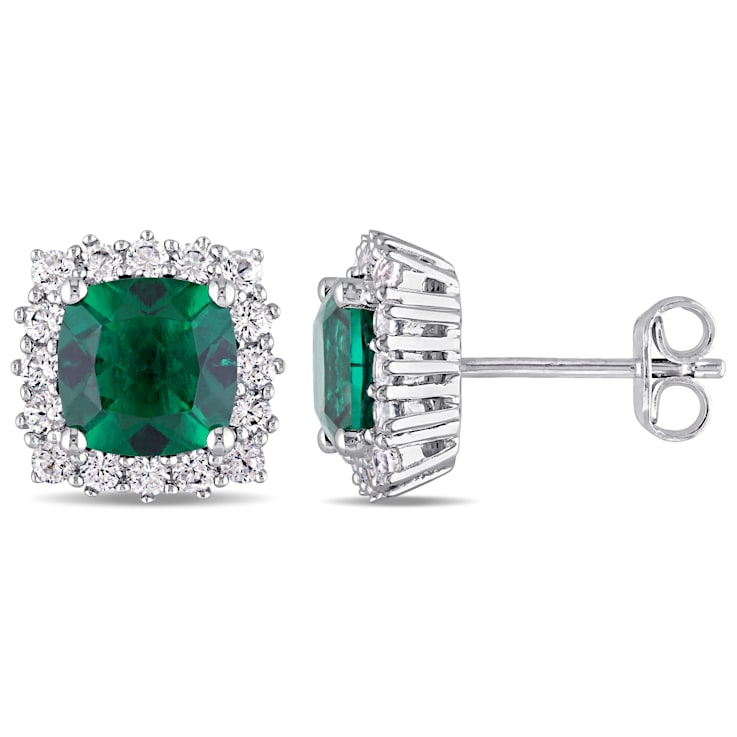 4 1/3 CT TGW Created Emerald and Created White Sapphire Stud Earrings in
Sterling Silver