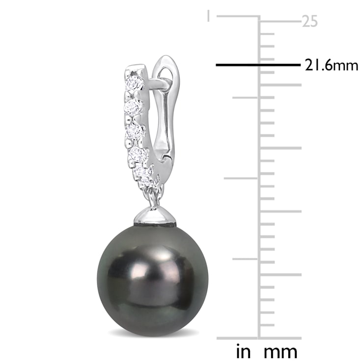 8.5-9MM Black Tahitian Pearl and 3/8 CT TGW White Topaz Drop Cuff
Earrings in Sterling Silver