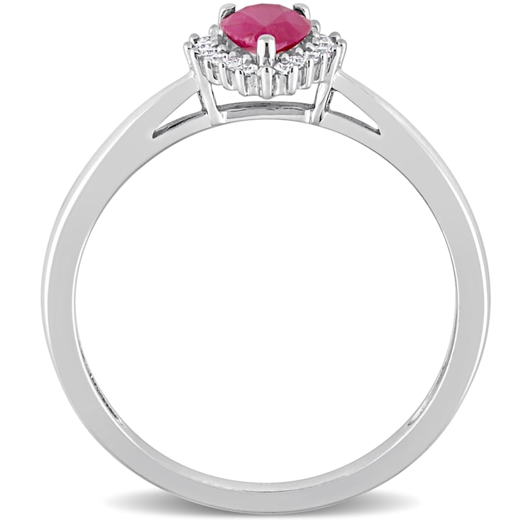 1/2 CT TGW Ruby and 1/8 CT TW Diamond Graduated Halo Ring in 14K White Gold