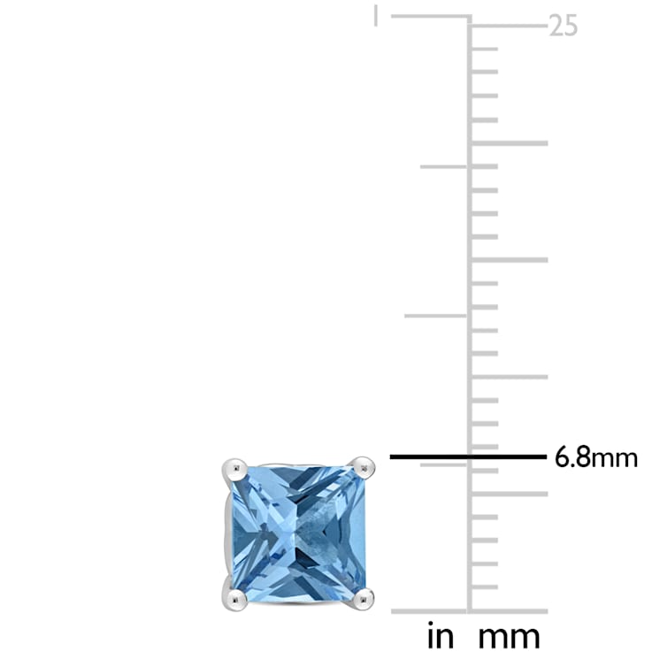 2 CT TGW Square Created Blue Spinel Stud Earrings in Sterling Silver