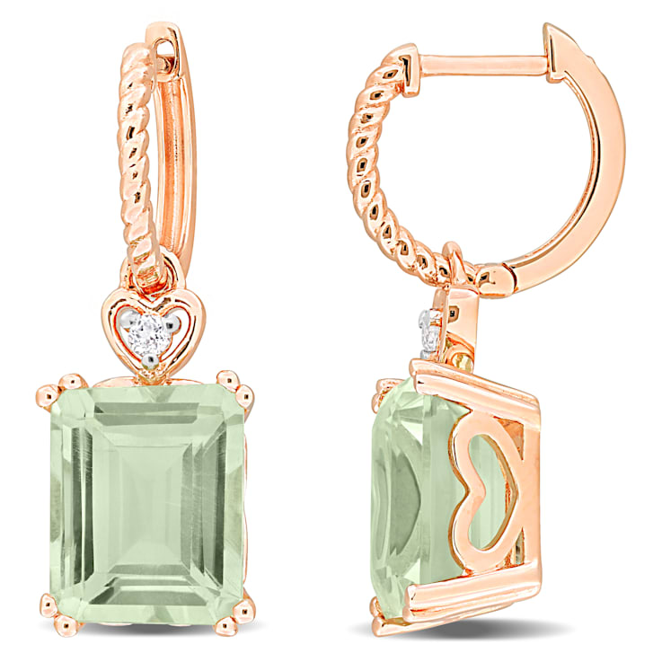 6 3/8 CT TGW Green Quartz and White Topaz Drop Earrings in Rose Plated
Sterling Silver