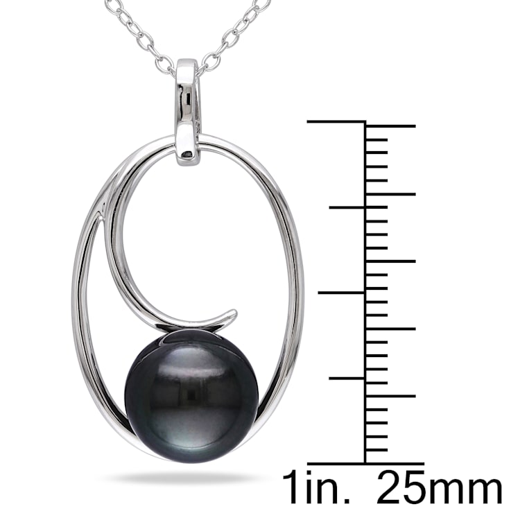 9.5-10MM Black Tahitian Cultured Pearl Geometric Pendant with Chain in
Sterling Silver