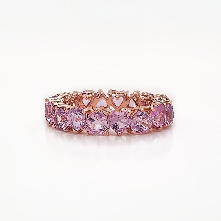 14K Rose Gold Pink Sapphire Hearts Band Ring