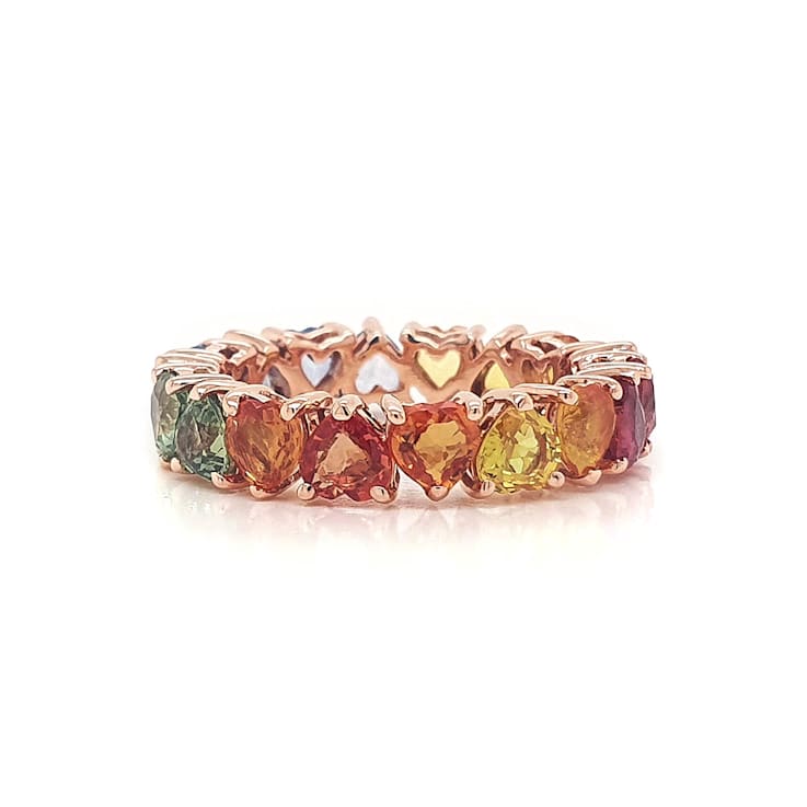 14K Rose Gold Rainbow Sapphire Hearts Band Ring