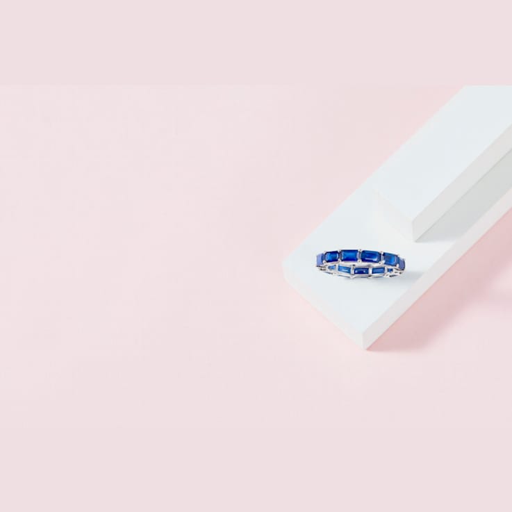 14K White Gold Blue Sapphire Octagon East-West Band Ring