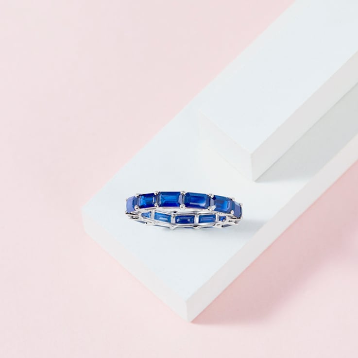 14K White Gold Blue Sapphire Octagon East-West Band Ring