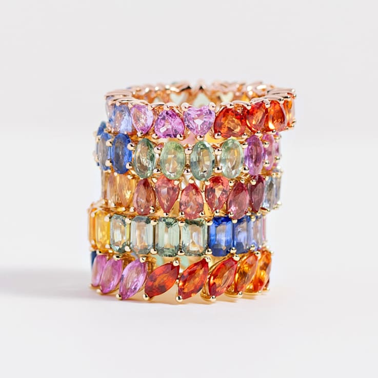 14K Yellow Gold Rainbow Sapphire Pear Ring