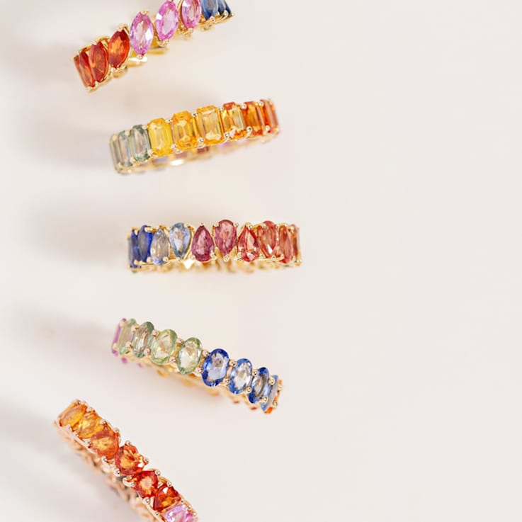 14K Yellow Gold Rainbow Sapphire Pear Ring