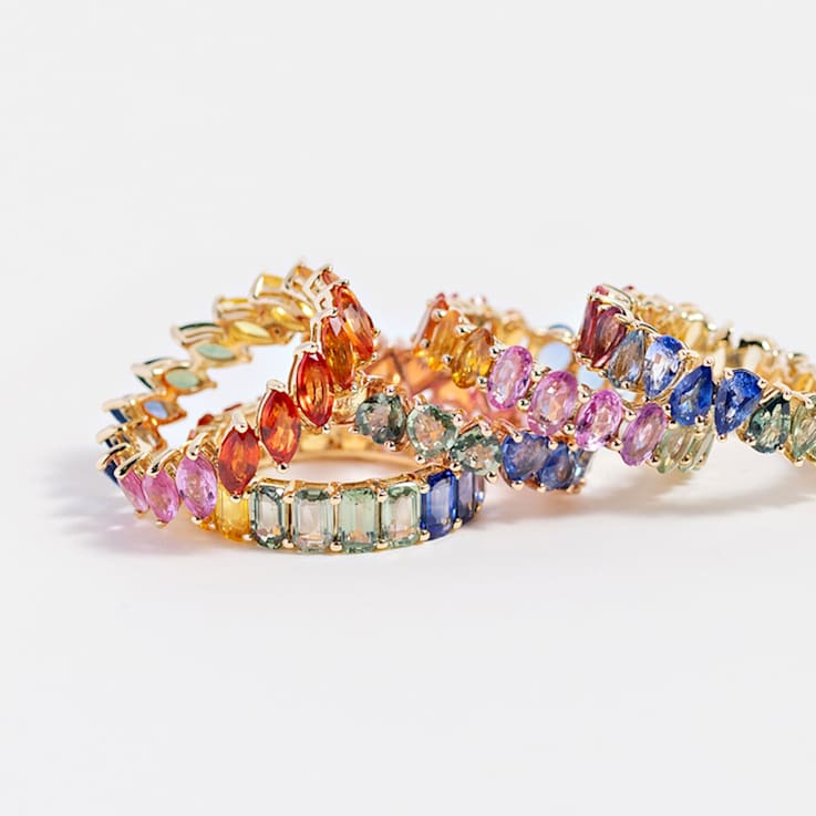 14K Yellow Gold Rainbow Sapphire Marquise Band Ring
