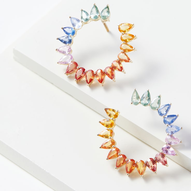 Rainbow Pear Earrings in 14k Gold