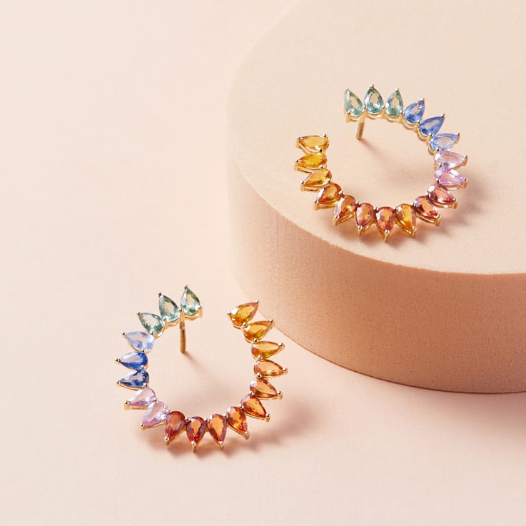 Rainbow Pear Earrings in 14k Gold