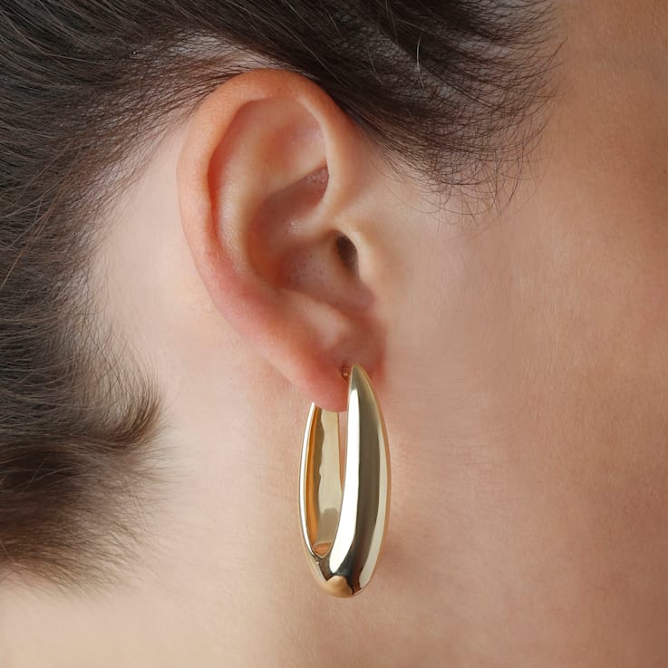 Alberto Milani Millenia 14k Yg Polished Ear Snap Bar Flat Electroform Hoop Earrings 1dh1za Jedora